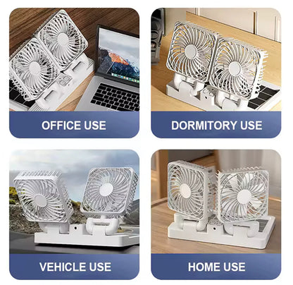 Rechargeable Dual Solar Fan, Small Cooling Ventilator, Rechargeable Outdoor Fan