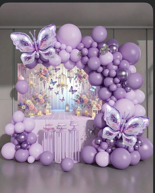 100pcs Purple & Lilac Butterfly Theme Balloon Garland For Birthday Decoration and Party Celebrations