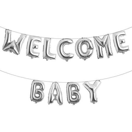 Welcome Baby Foil balloons Silver Color 16"
