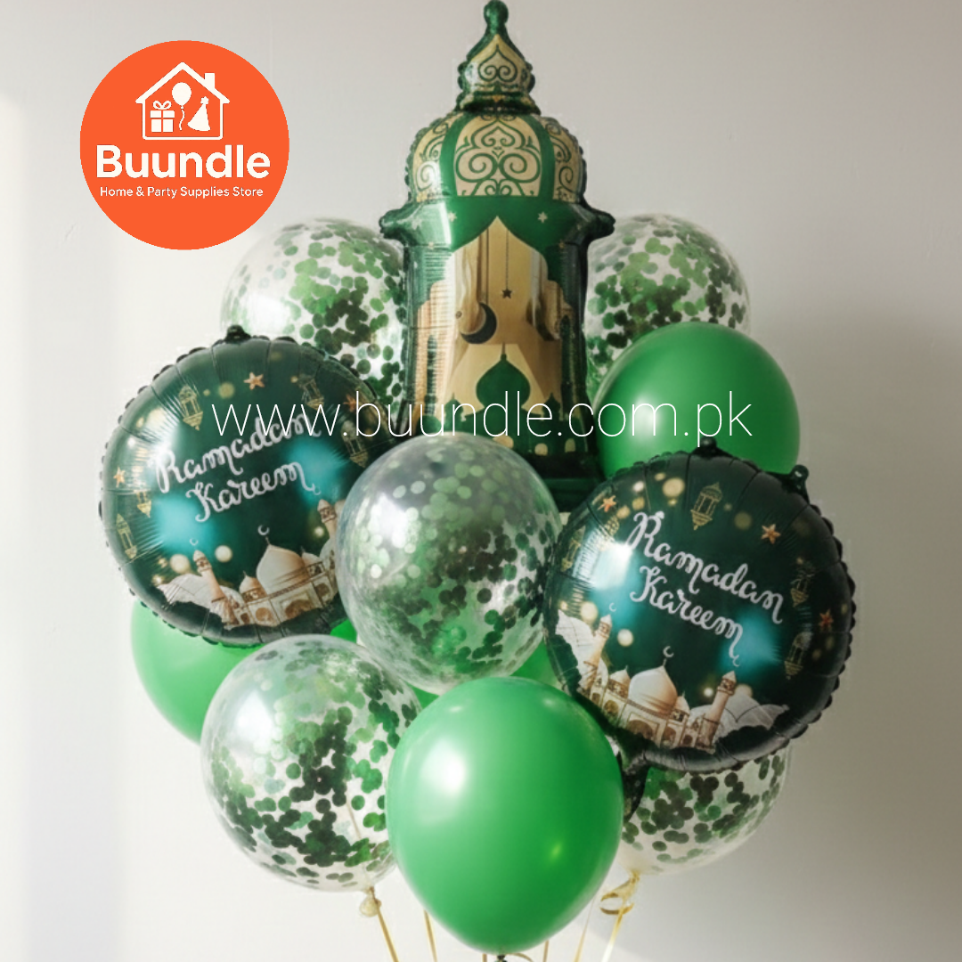 9 Piece Ramadan Decoration Kit Purple Green Mosque Foil Balloons - Islamic