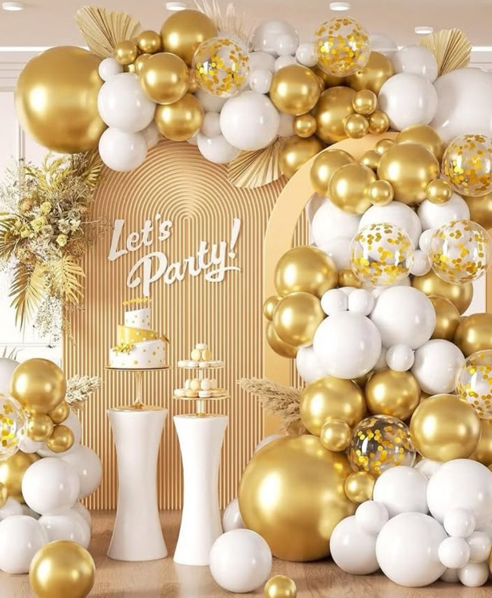 Golden and White Balloons Decoration Set for Birthday/Anniversary
