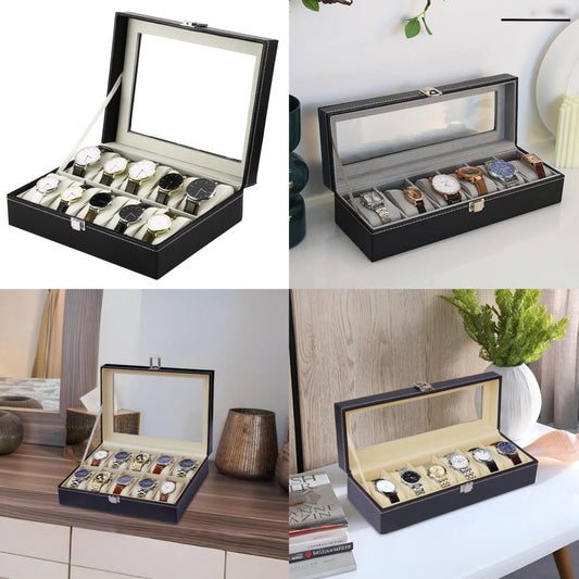 PU Leather Watch Storage Box – Luxury Organizer Case with 6 & 10 Grid Options | Display & Storage for Watches