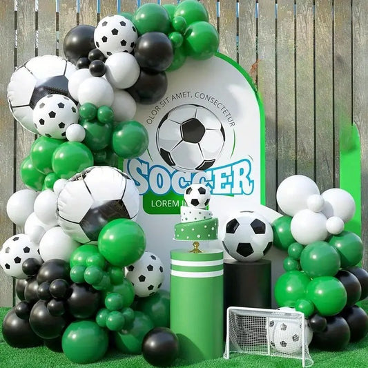 100pcs Green, White And Black Football Soccer Theme Balloon Garland Set For Themed Party Decoration And Celebration