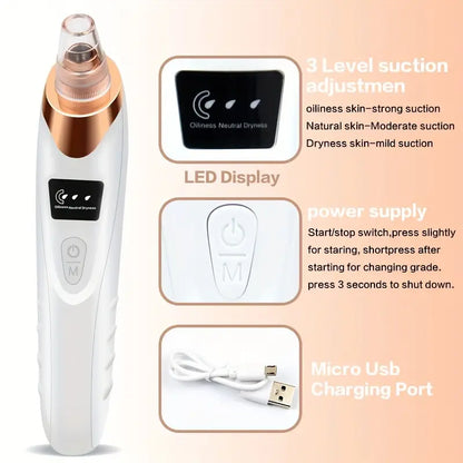 3-Adjustable Level Blackhead Remover Pore Vacuum, Upgraded USB Rechargeable Face Pore Acne Cleaner with 5 Probes for Women and Men, Suitable for All