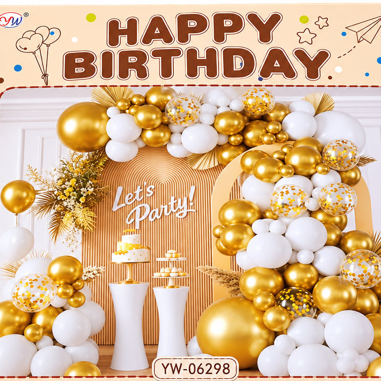 Golden and White Balloons Decoration Set for Birthday/Anniversary