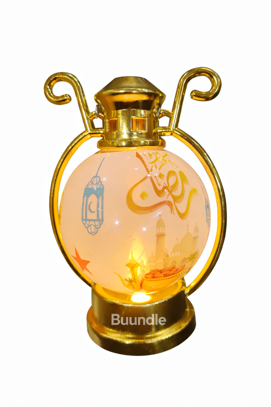 Golden Round Style Mini Ramadan Decor Lantern With Led light