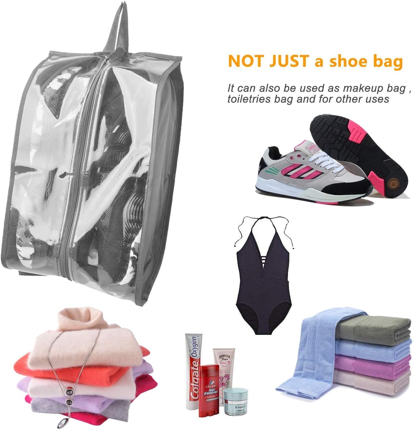 Pack of 2 Hanging Shoe Organizer, Portable Shoe Storage Bag, Waterproof Oxford Cloth Shoes Storage Bag, Transparent Shoe Bags, Large Capacity Colorful Travel Shoe Bag, Travel Portable Sorting Pouch