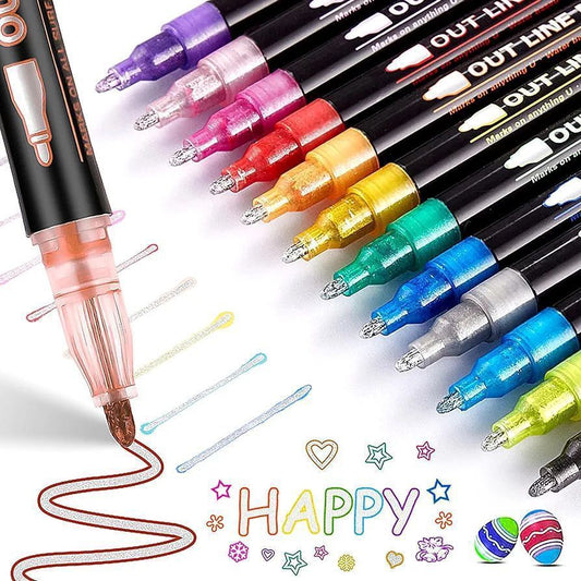12 Colors Outline Art Markers
