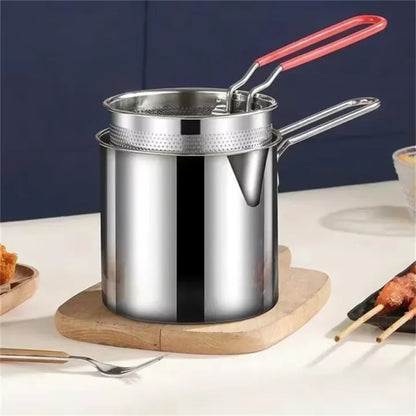 Deep Fryer Pot with Basket, Mini Deep Oil Fryer, 304 Stainless Steel Gadgets with Anti Scalding Silicone Handle, Fryer Pot for Home Tempura Chips Fries Fish Chicken