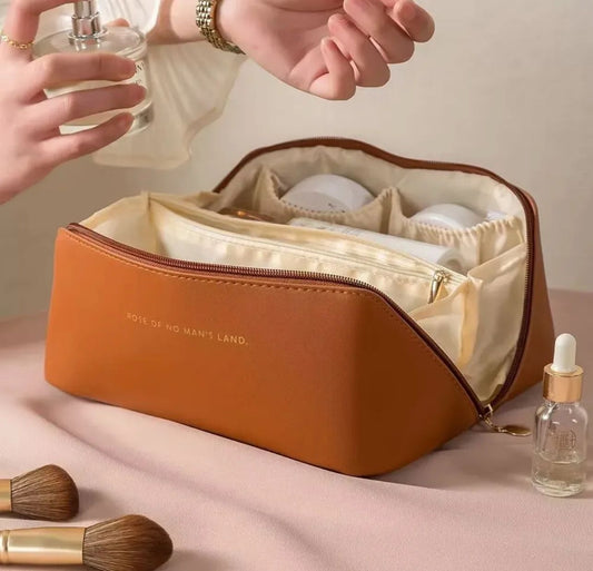Large Capacity Travel Cosmetic Bag for Women Leather Waterproof Multi-Functional Cosmetic Organizer Bag For Makeup, Skincare, Jewelry, Gadgets And Other Small Items