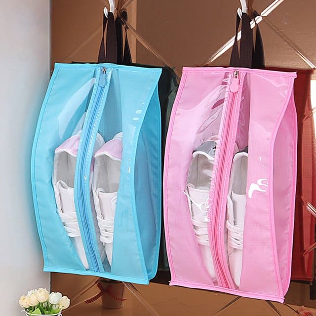 Pack of 2 Hanging Shoe Organizer, Portable Shoe Storage Bag, Waterproof Oxford Cloth Shoes Storage Bag, Transparent Shoe Bags, Large Capacity Colorful Travel Shoe Bag, Travel Portable Sorting Pouch
