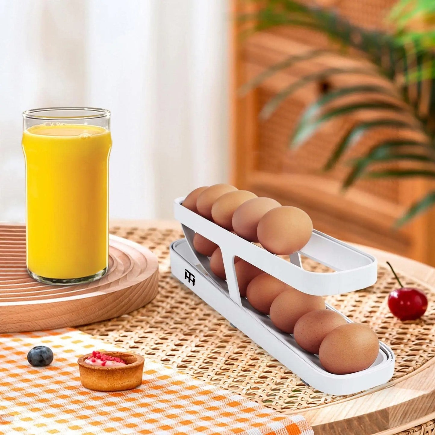 Automatic Scrolling Egg Rack, Double Layer Egg Dispenser, Counter Top Egg Storage Tray
