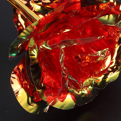 24K Aluminum Foil Plated Red Rose with Love Stand Packed in a box