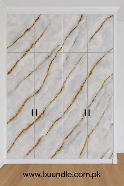 White and Golden Marble Contact Paper for Cupboards