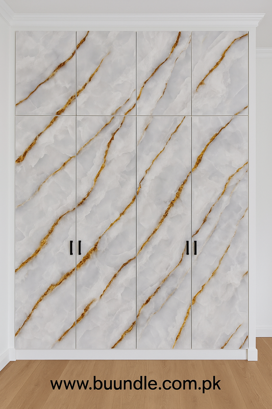 White and Golden Marble Contact Paper for Cupboards