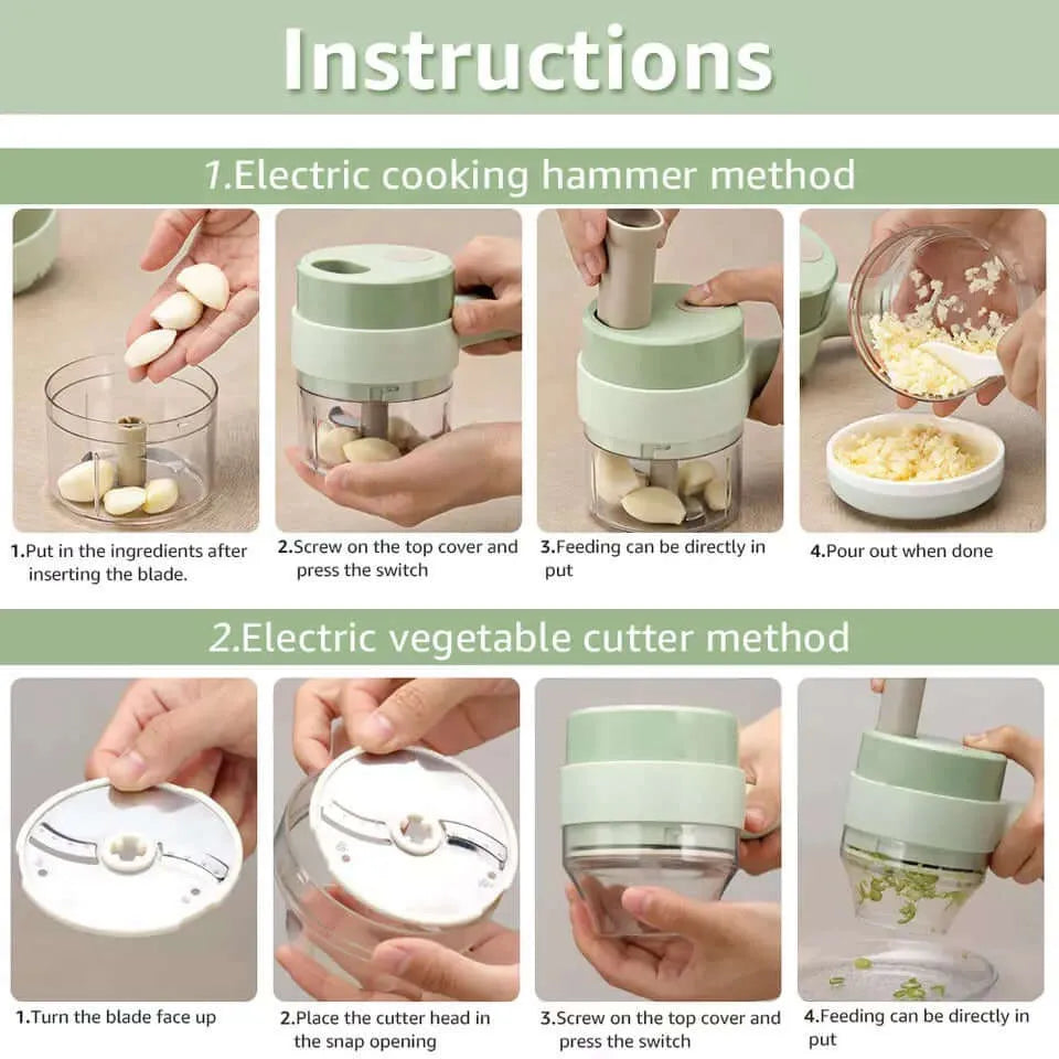 4 in 1 Rechargeable Electric Vegetable Chopper – Handheld