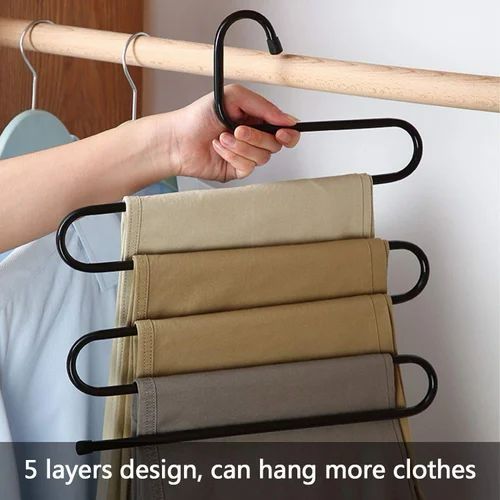5 Layers Stainless Steel Clothes Heavy Hanger Black Colour