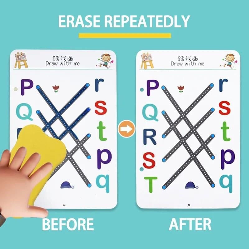 Reusable Educational Tracing Book – 64 Pages + Markers & Eraser for Kids 64 Pages