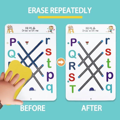 Reusable Educational Tracing Book – 64 Pages + Markers & Eraser for Kids 64 Pages