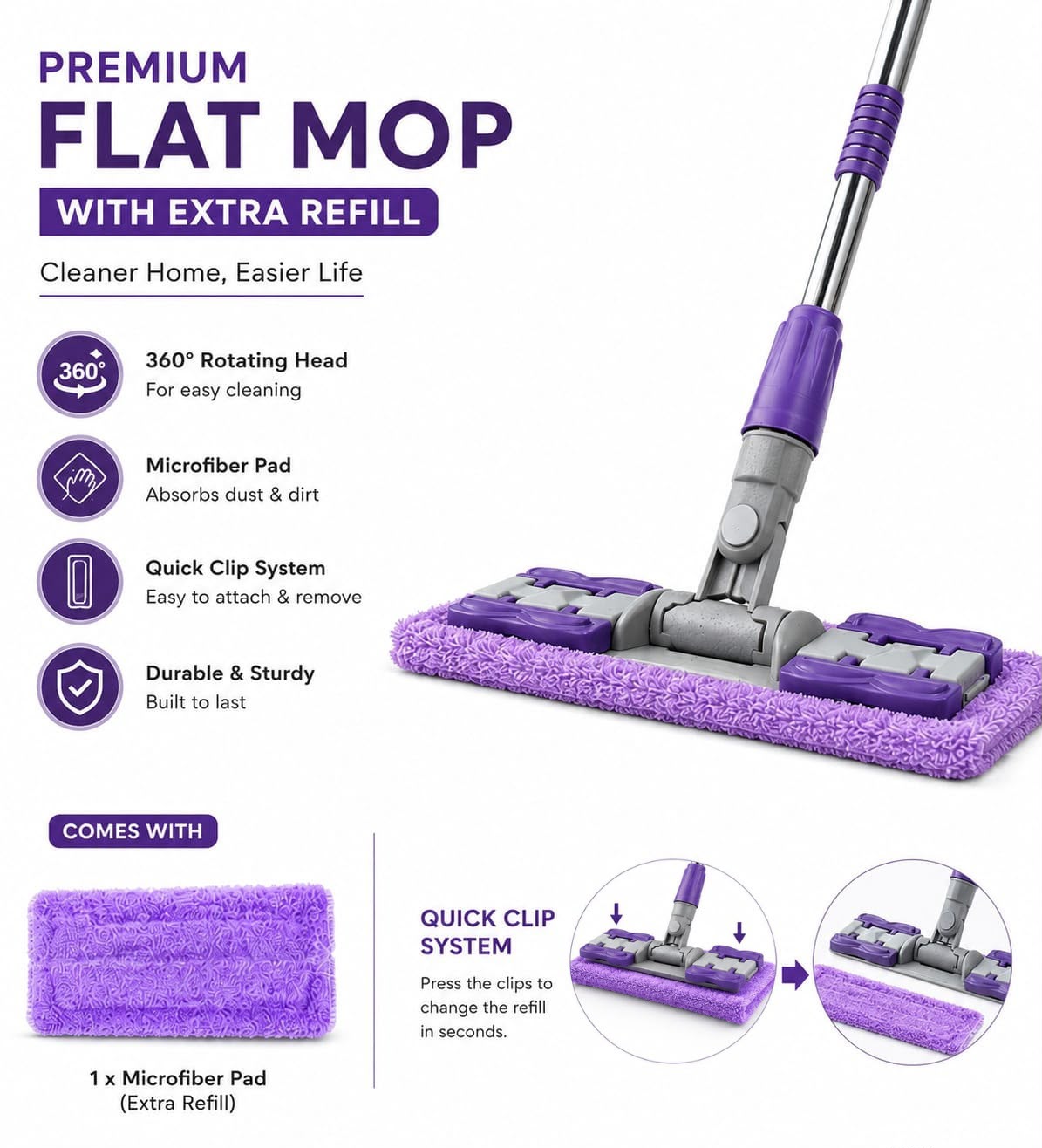 Premium Flat Mop with Extra Refill