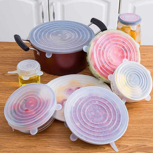 6-Pack Silicone Food Lids - Airtight, Leak-Proof & Reusable Container Covers